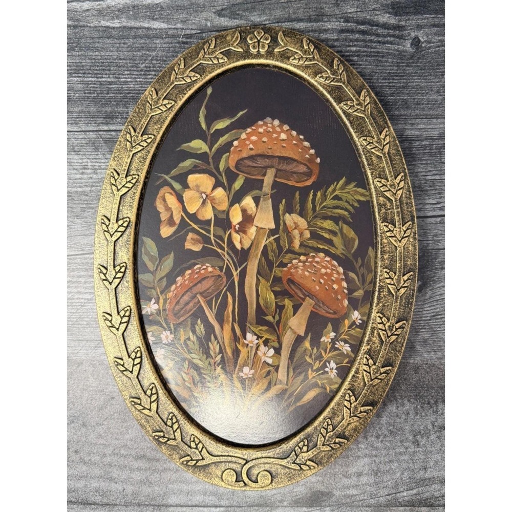 Hidden Garden Mushroom Botanical Framed Wall Art Vintage Style Ornate Frame - Picture 6 of 7